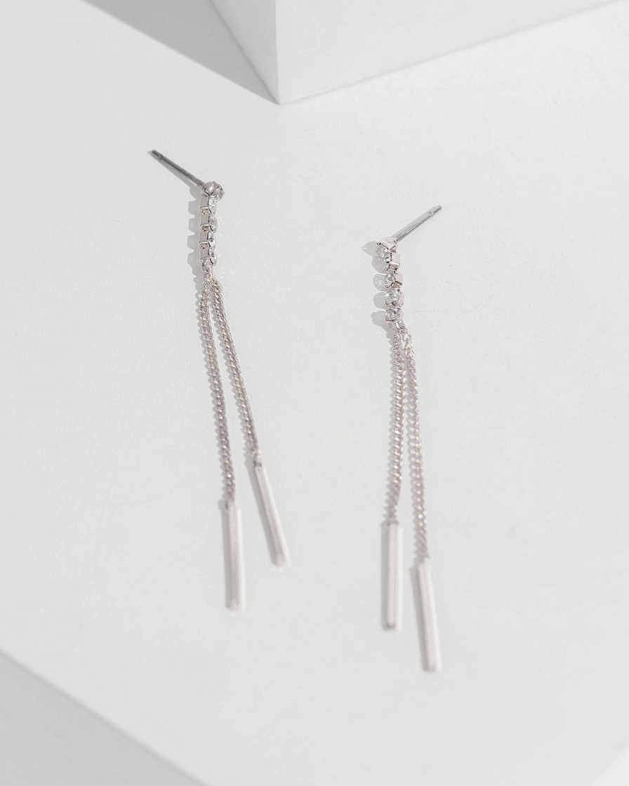 Earrings Colette by Colette Hayman  | Silver Crystal Chain Drop Earrings