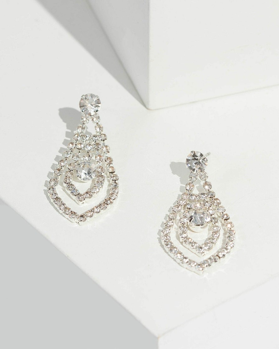 Earrings Colette by Colette Hayman  | Silver Diamante Layered Chain Drop Earrings